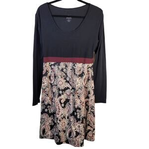 PrAna Kaley Dress Women's M Black Burgundy Paisley Print Athleisure Outdoorcore